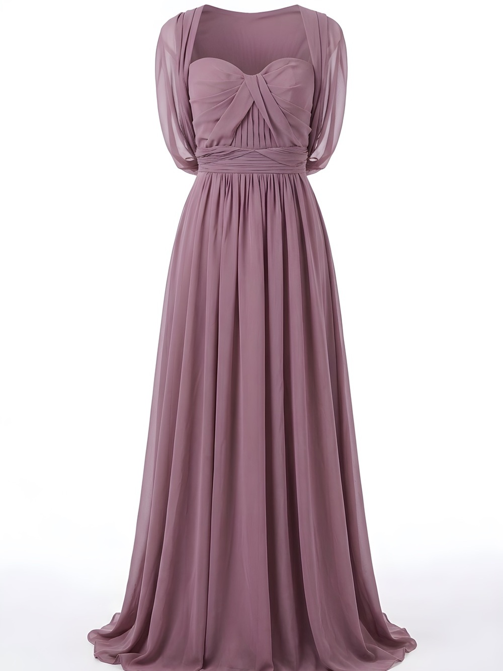 Birdy Grey Mauve Chiffon Maxi Dress with Ruched Bodice